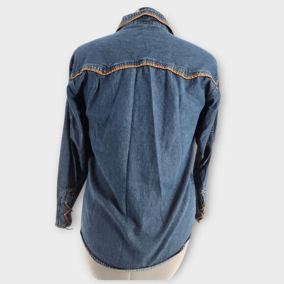 Red Rover Button Down Top Women's S Faux Leather Trim Braided Cowgirl VTG *Flaw - Picture 5 of 10